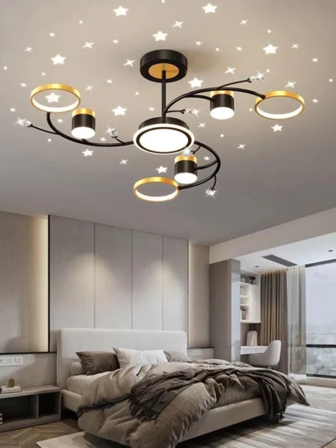 

THEDECORKART Black & Gold-Toned Resin Ceiling Lamp