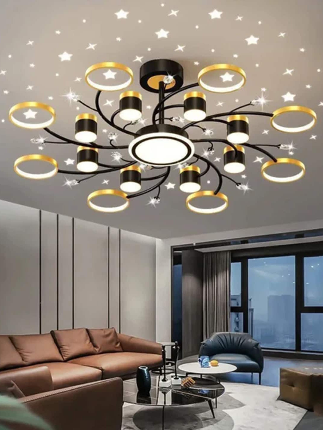 

THEDECORKART Black & Gold-Toned Resin Ceiling Lamp