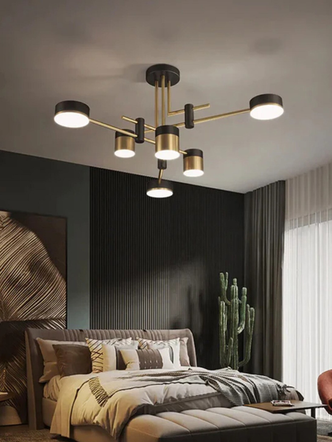

THEDECORKART Black & Gold-Toned Resin Ceiling Lamp