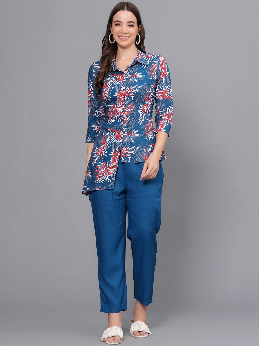 

PURSHOTTAM WALA Printed Shirt-Collar Shirt With Trouser, Blue