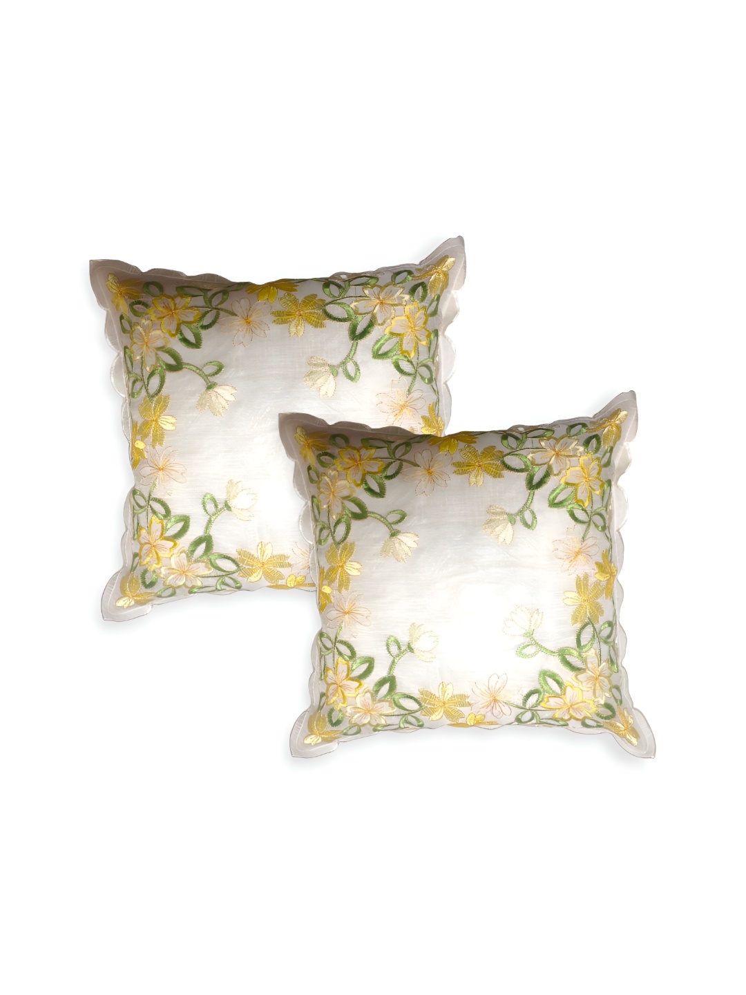 

TANLOOMS Yellow & White 2 Pieces Floral Square Cushion Covers