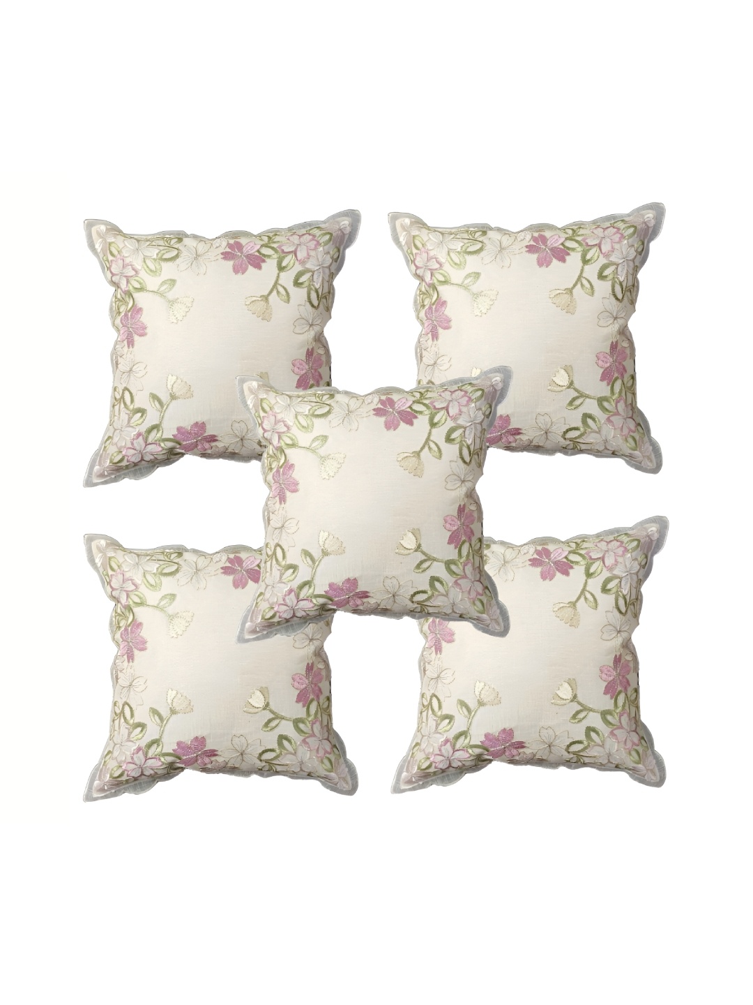 

TANLOOMS Pink & Cream-Coloured 5 Pieces Floral Square Cushion Covers