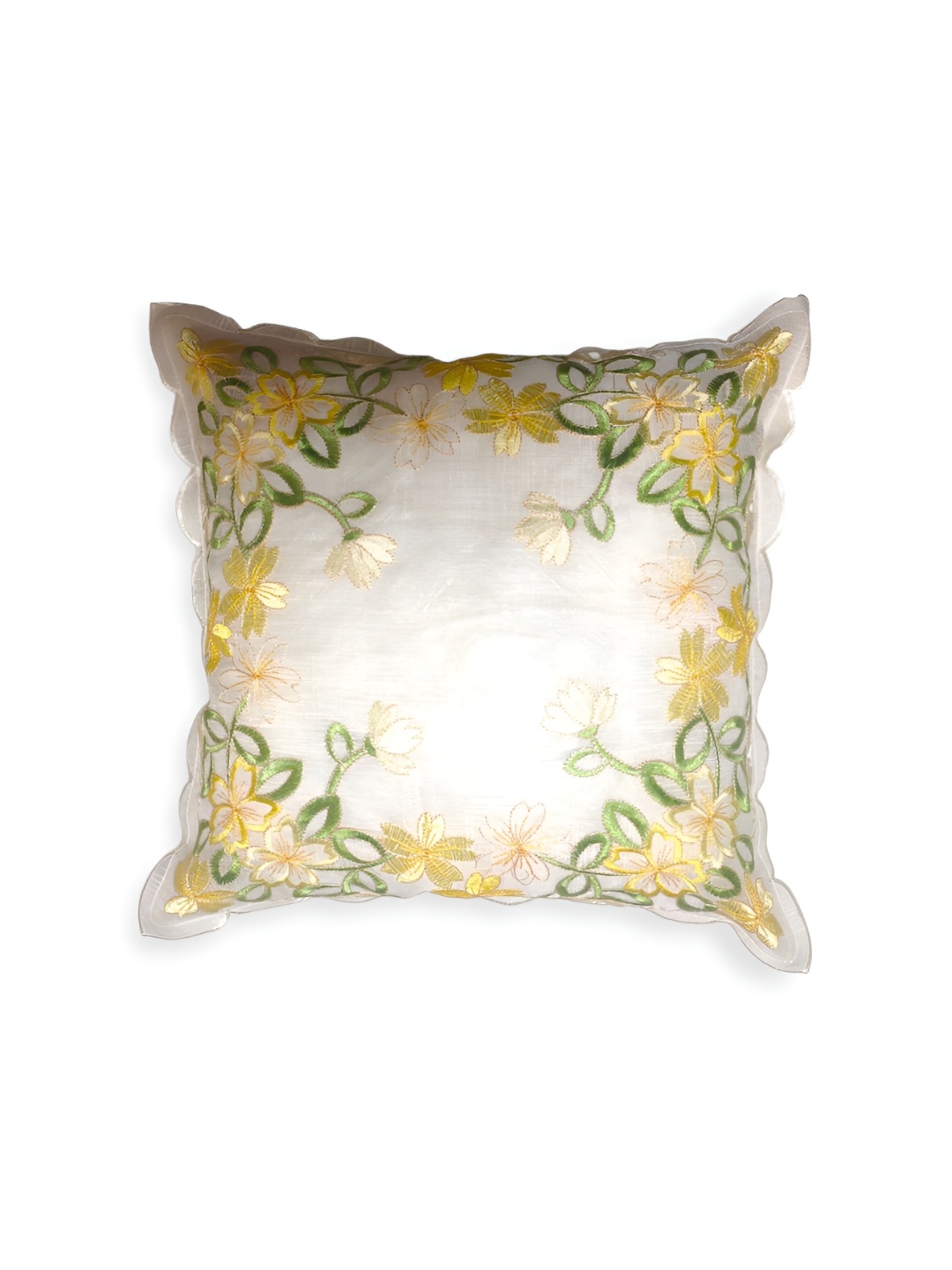 

TANLOOMS Yellow & Cream-Coloured Floral Square Cushion Covers