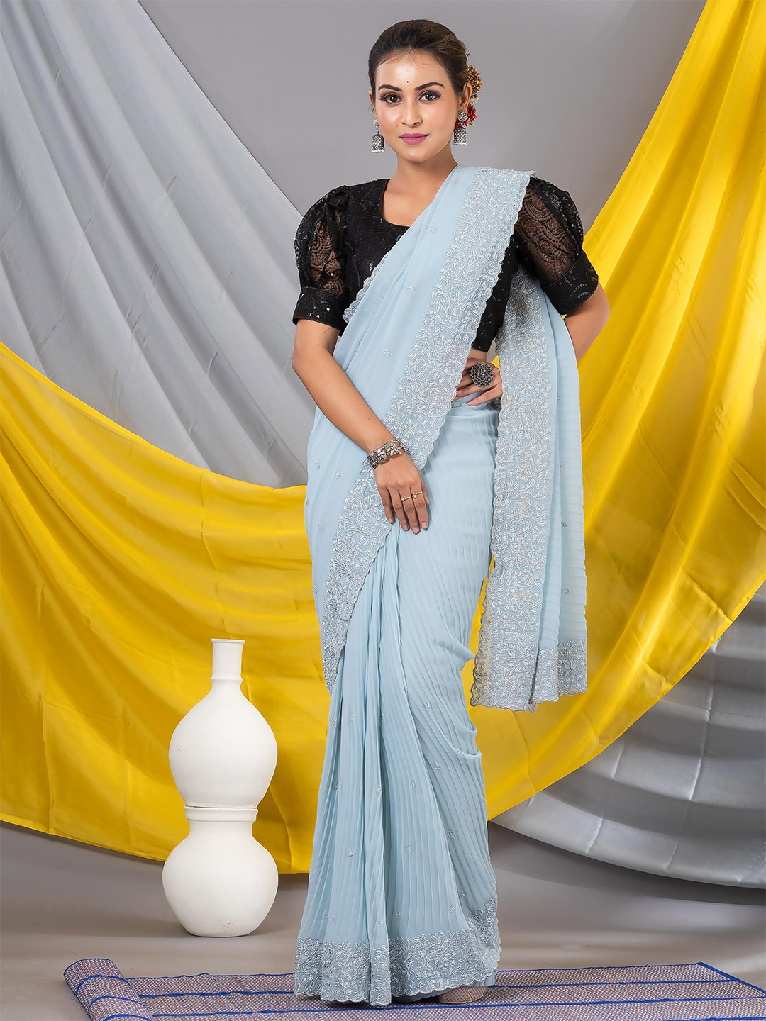

MAHALASA Embellished Embroidered Pure Georgette Saree, Lavender