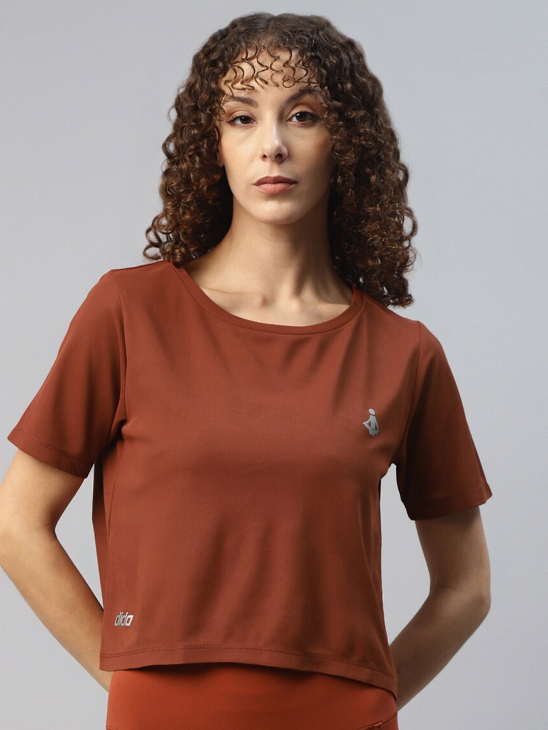 

DIDA Round Neck Short Sleeves Crop T-shirt, Rust
