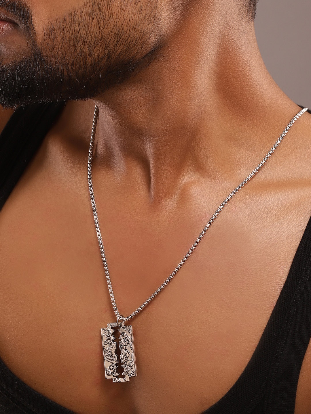 

The Roadster Lifestyle Co. Men Silver-Plated Geometric Pendants with Chains