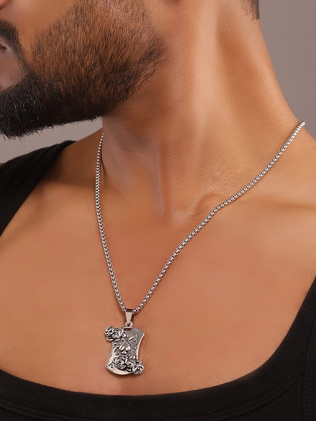 

The Roadster Lifestyle Co. Men Silver-Plated Contemporary Pendants with Chains
