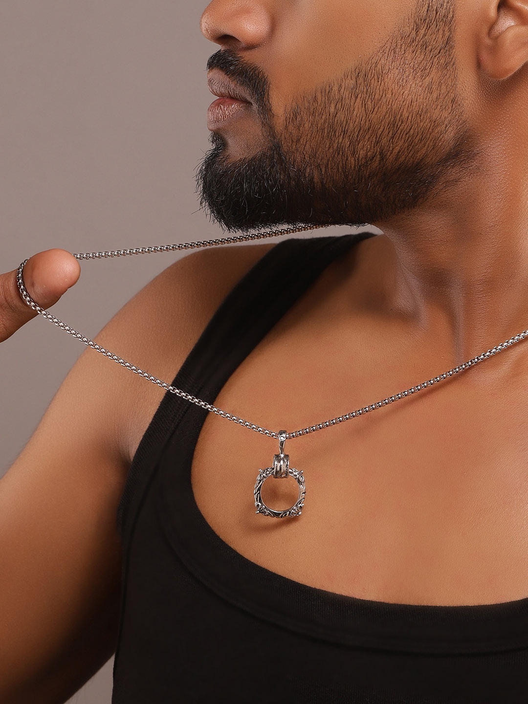 

The Roadster Lifestyle Co. Men Silver-Plated Circular Pendants with Chains