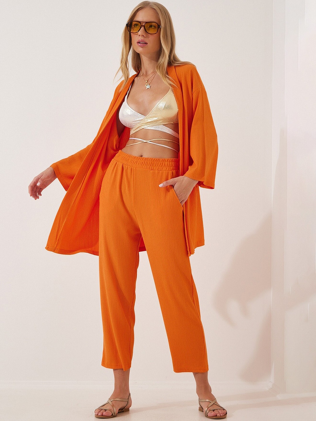 

Happiness istanbul Front Open Shrug With Trouser, Orange