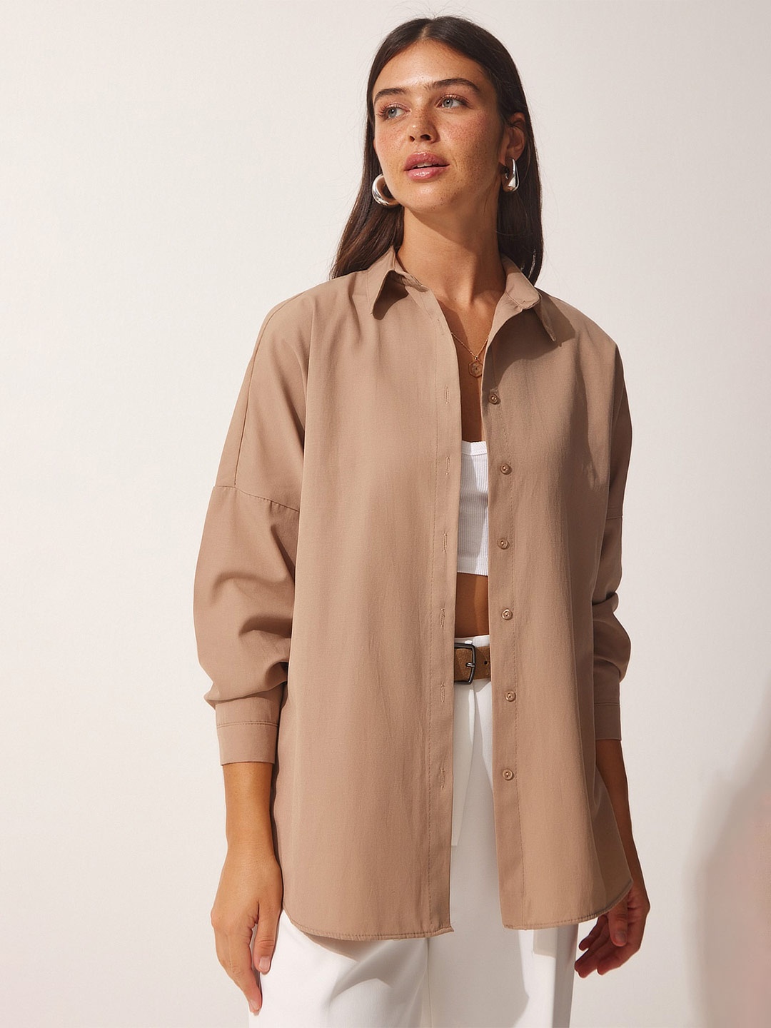 

Happiness istanbul Cotton Opaque Casual Shirt, Cream