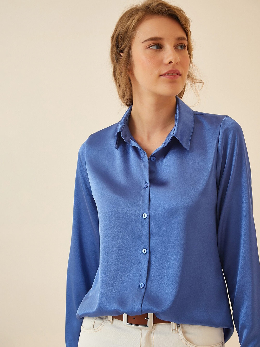 

Happiness istanbul Spread Collar Opaque Casual Shirt, Blue