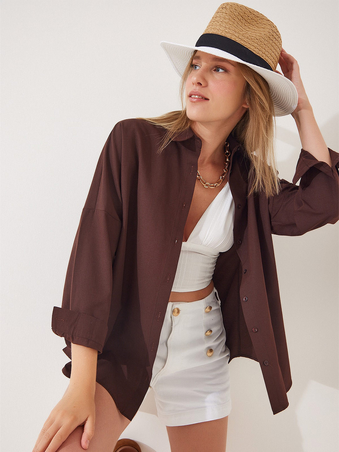 

Happiness istanbul Cotton Opaque Casual Shirt, Brown