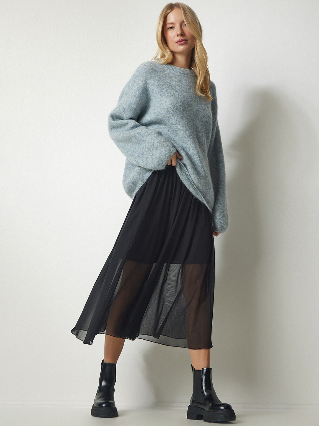 

Happiness istanbul Flared Midi Skirt, Black