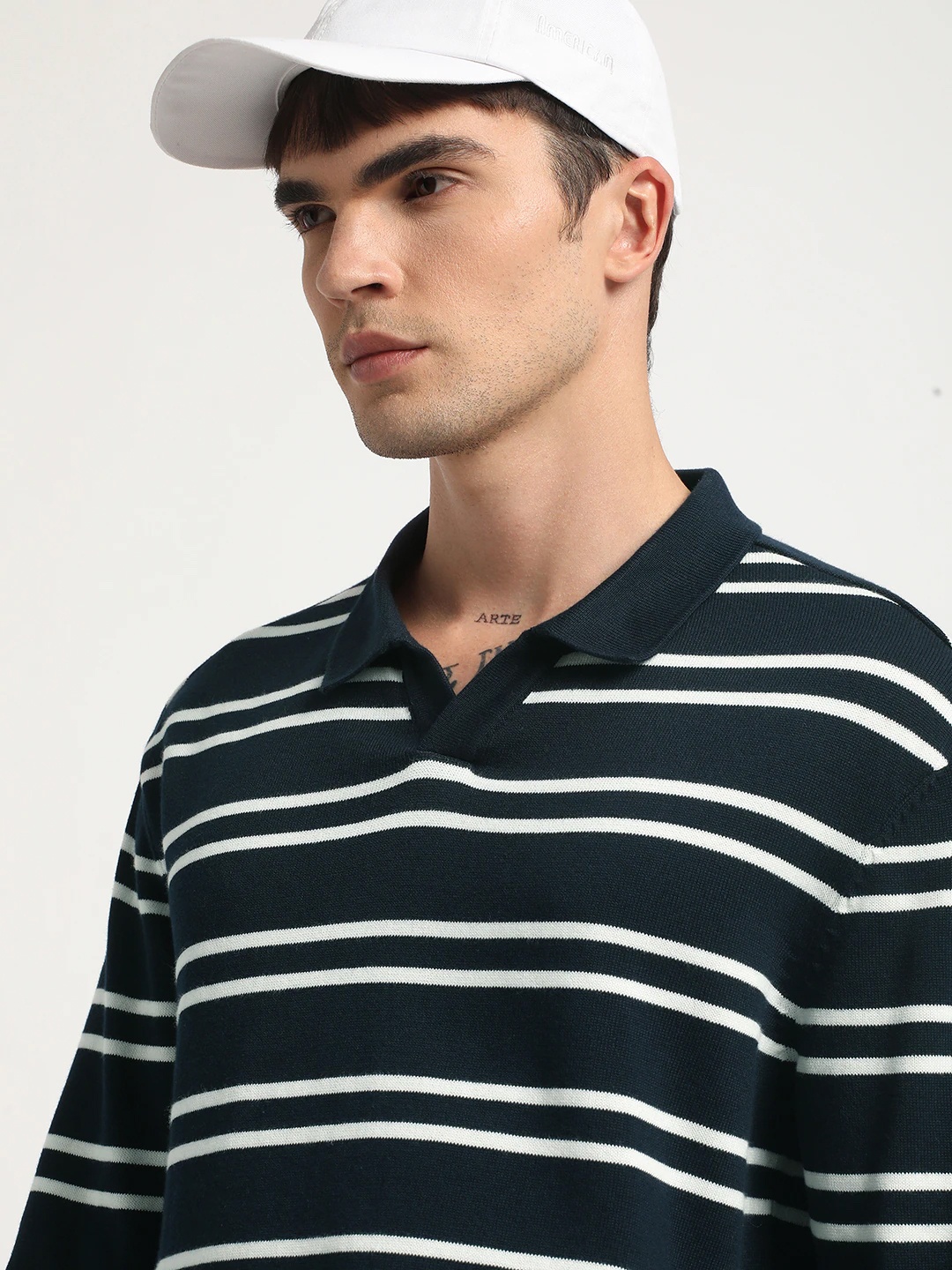 

THE BEAR HOUSE Striped Regular Fit Cotton Polo Collar T-shirt, Black