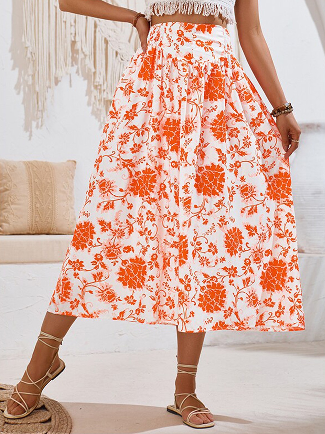 

StyleCast Printed Straight Midi Skirt, Orange