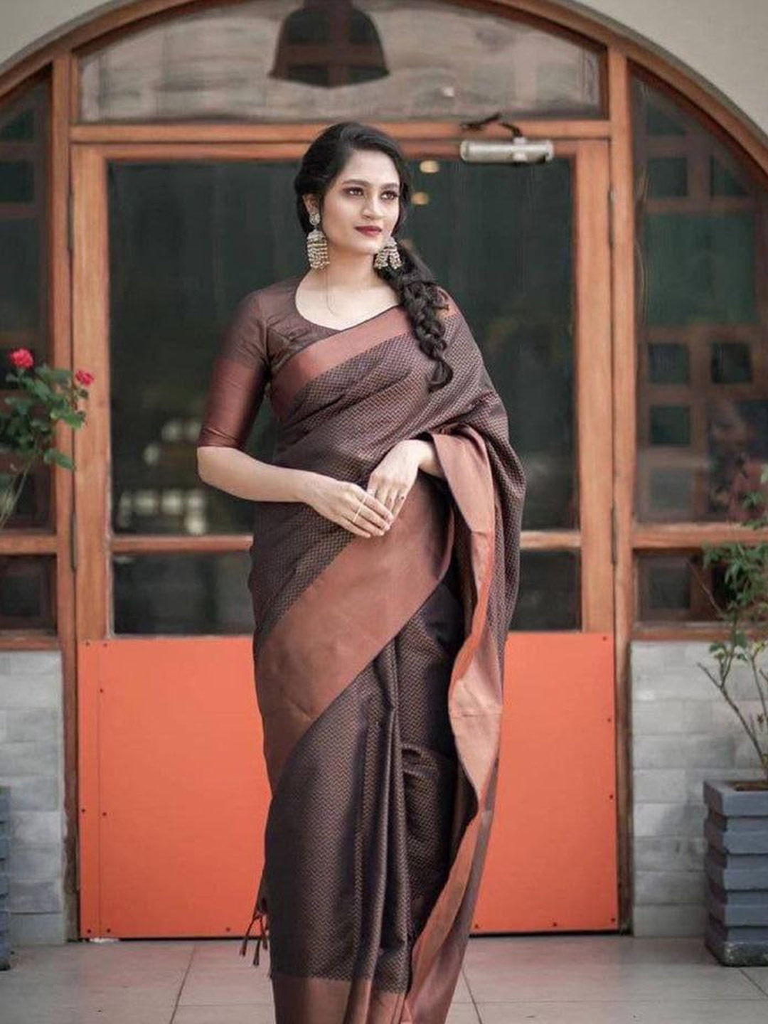 

Areca Designer Woven Design Zari Banarasi Saree, Brown