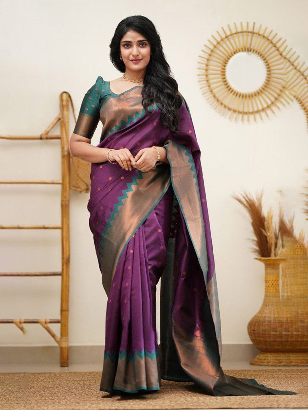 

Areca Designer Woven Design Zari Banarasi Saree, Purple