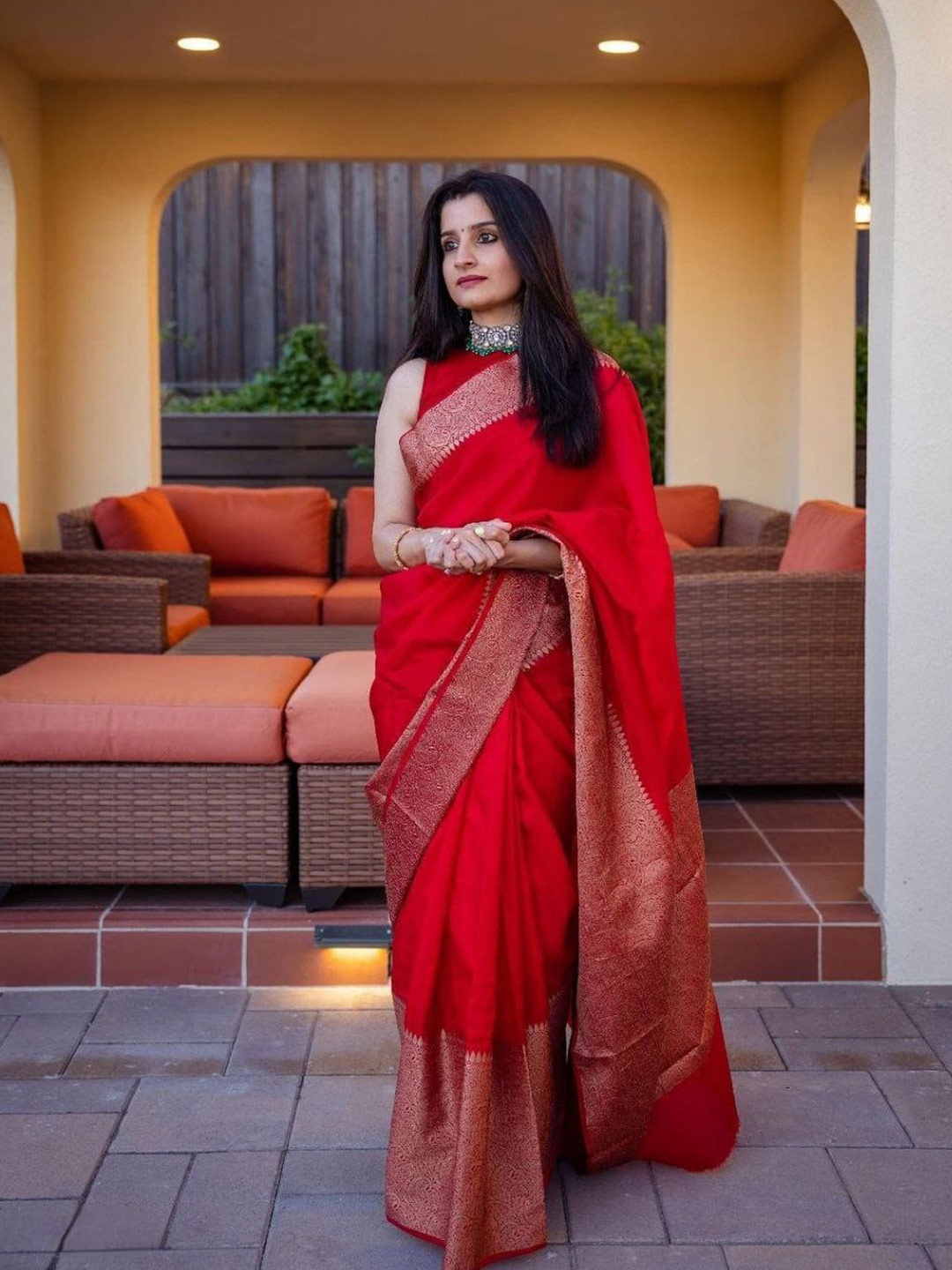 

Areca Designer Woven Design Zari Banarasi Saree, Red