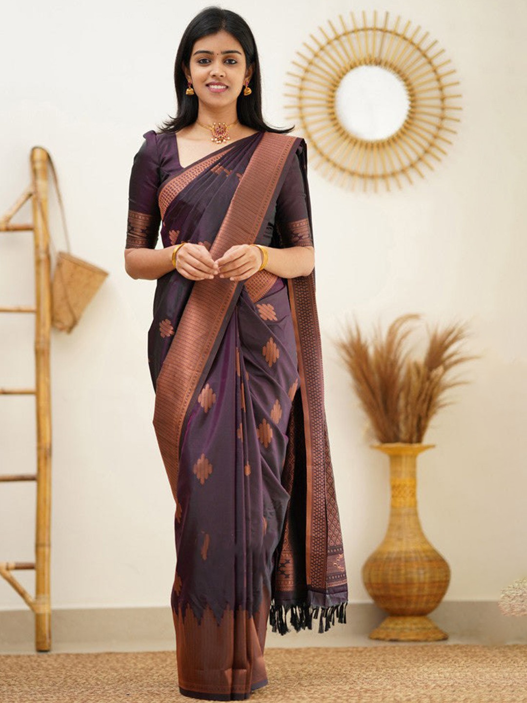

Areca Designer Ethnic Motifs Woven Design Zari Banarasi Saree, Purple