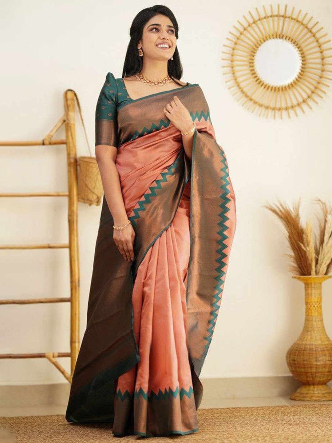 

Areca Designer Woven Design Zari Banarasi Saree, Orange