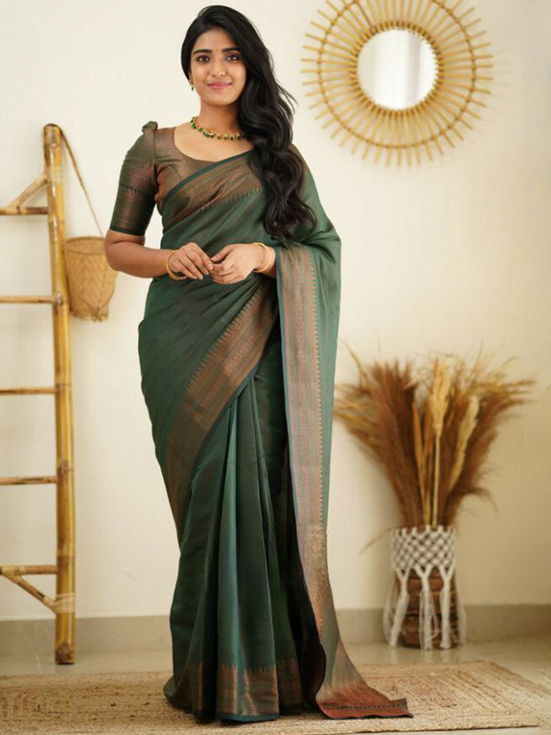 

Areca Designer Zari Banarasi Saree, Green