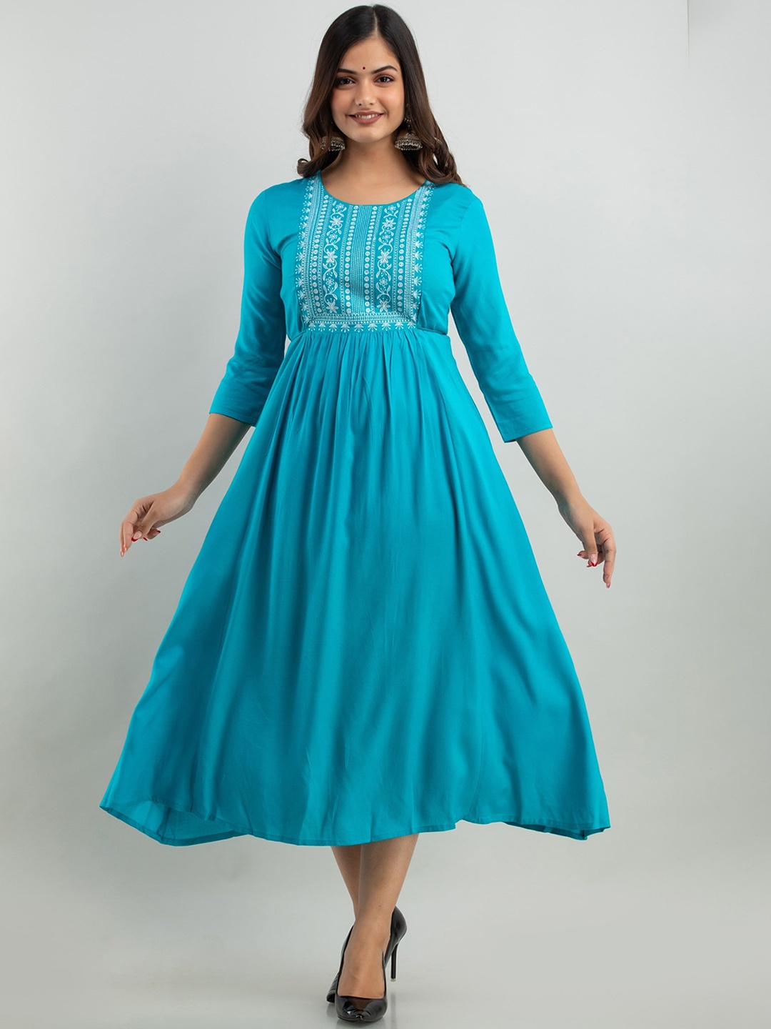

BAIRAJ Floral Embroidered Anarkali Kurta, Turquoise blue