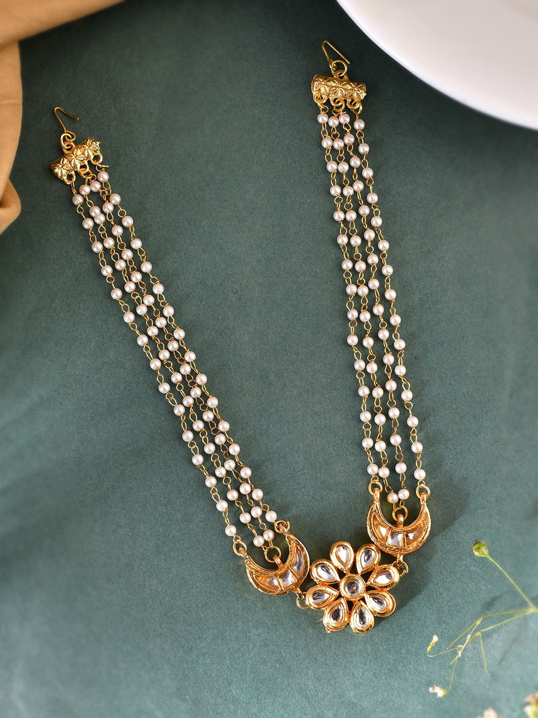 

Silvermerc Designs Gold-Plated Pearls Studded Matha Patti