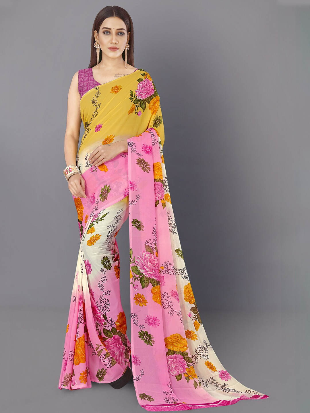 

ANAND SAREES Floral Poly Georgette Saree, White