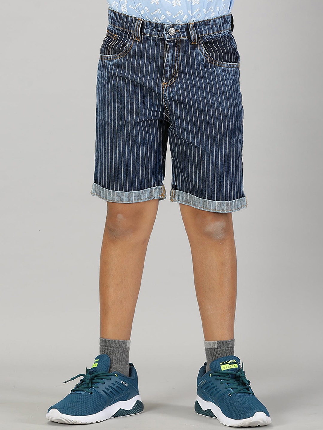 

KiddoPanti Boys Striped Denim Shorts, Blue