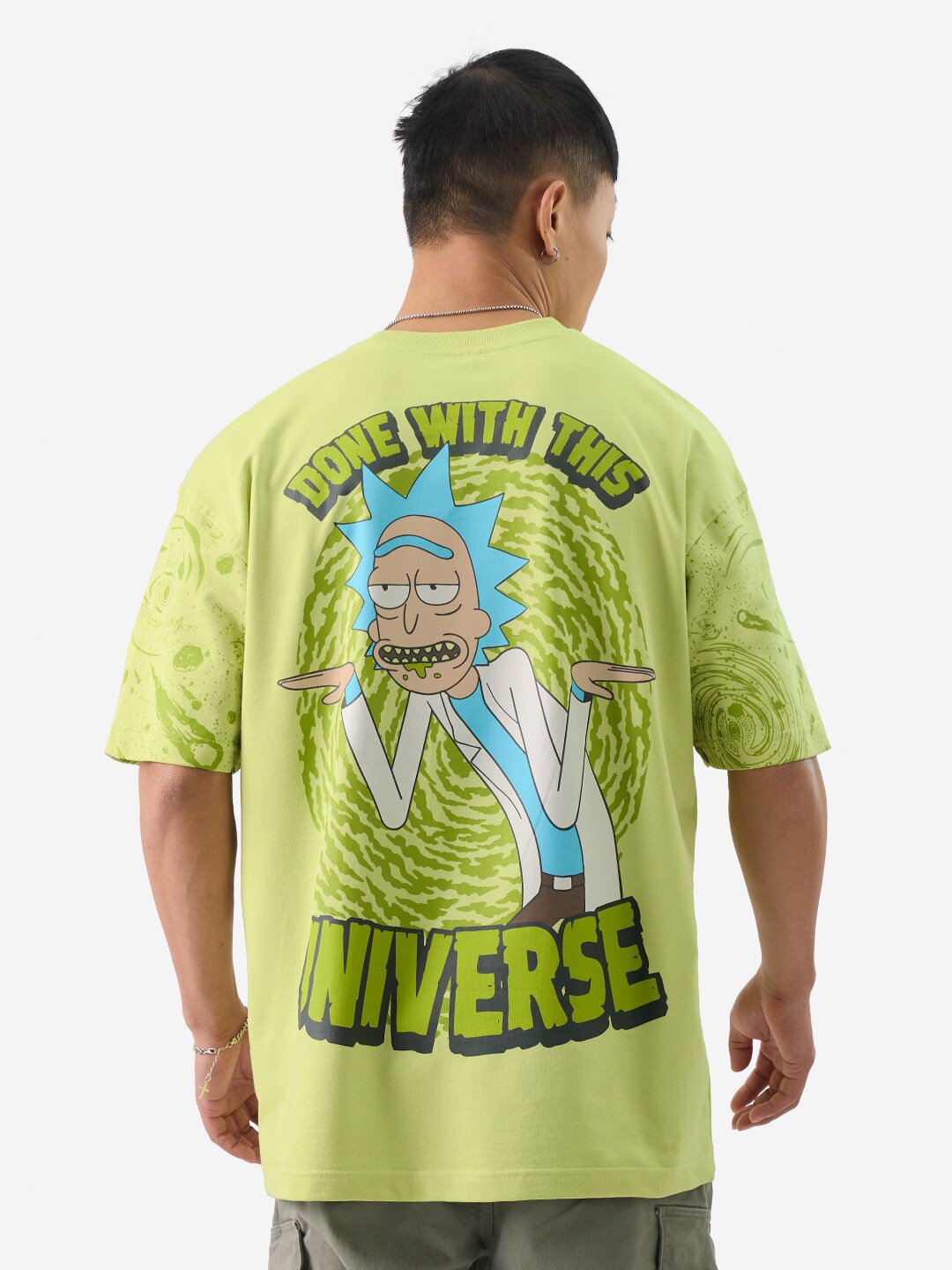 

The Souled Store Rick & Morty Printed Round Neck Drop-Shoulder Sleeves Cotton T-shirt, Green