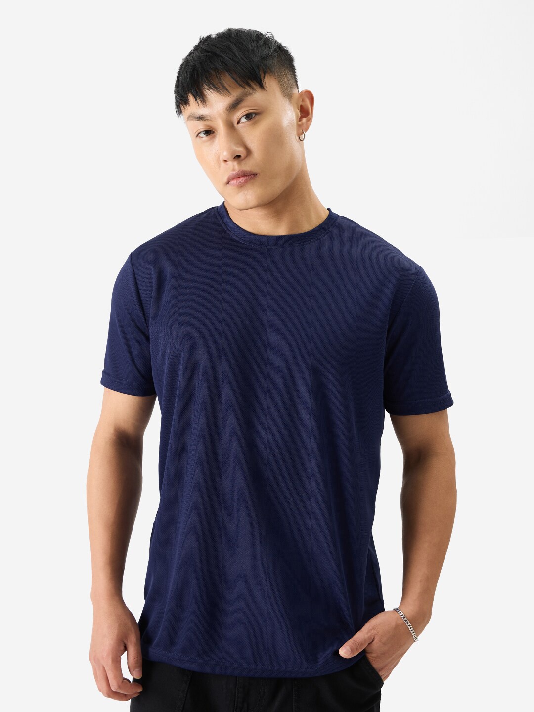 

The Souled Store Round Neck Knitted T-shirt, Navy blue