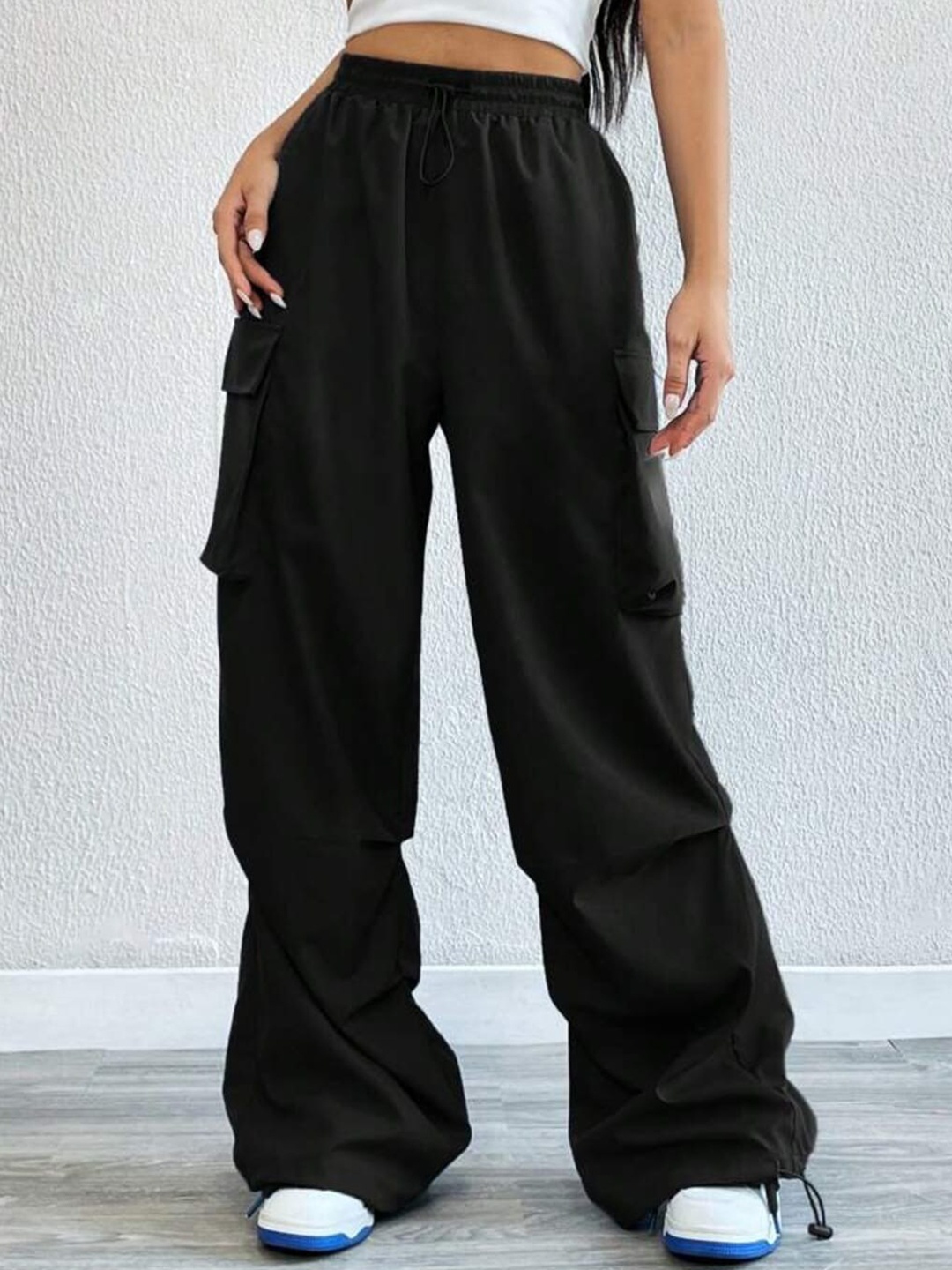

Next One Women Baggy Fit Parachute Trousers, Black