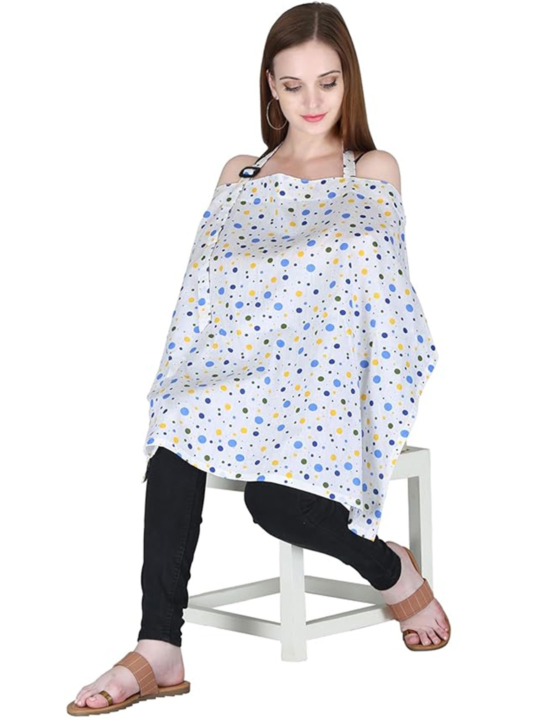 

SWITCHON White & Blue Polka Dots Printed Cotton Feeding Apron