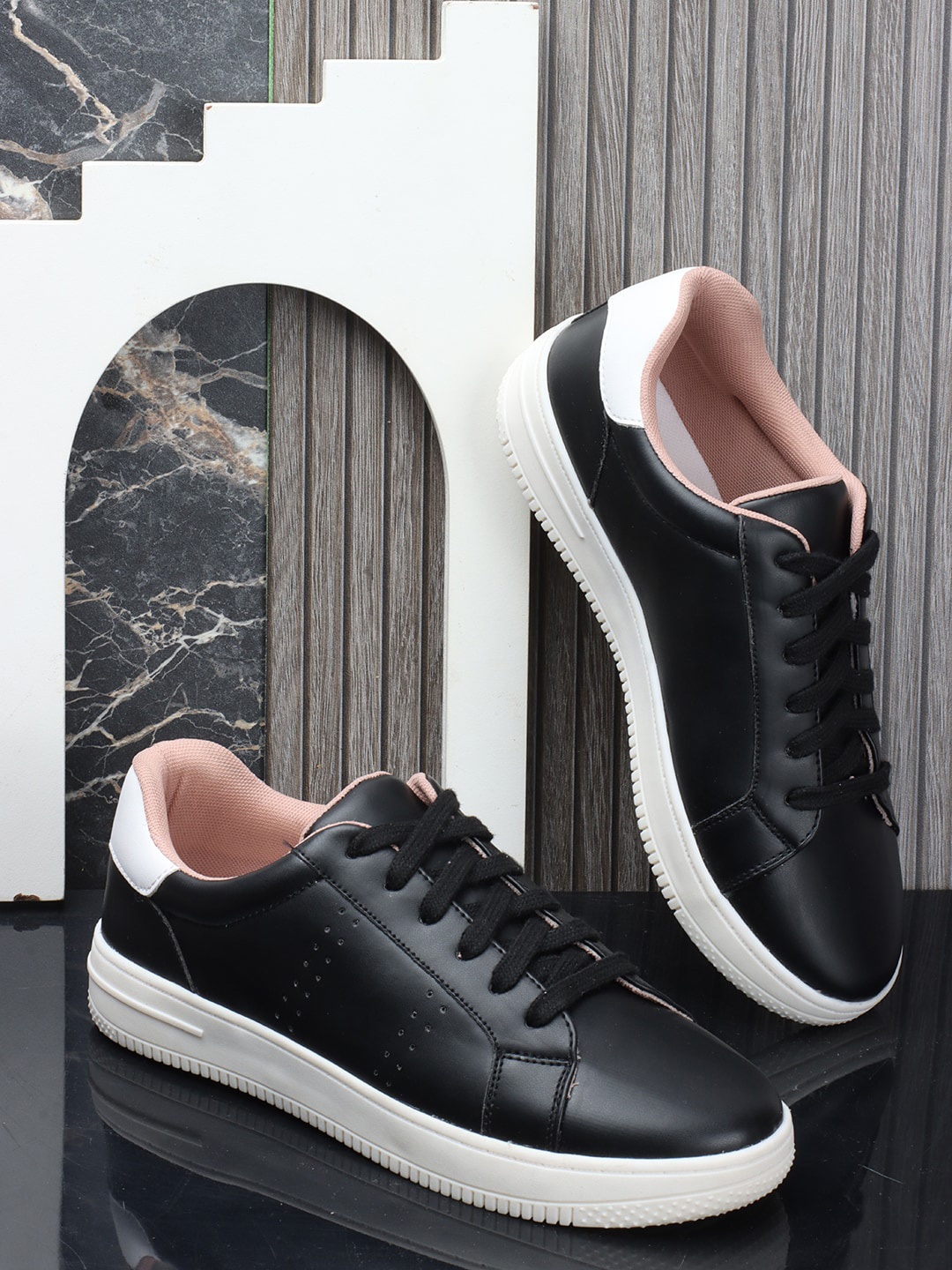 

The Roadster Lifestyle Co. Women Black Round Toe Lace-Up Sneakers