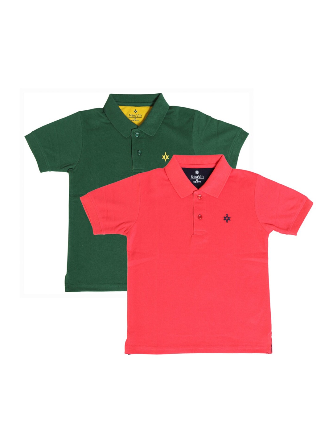 

BAESD Boys Pack of 2 Cotton Short Sleeves Polo Collar Applique T-shirts, Green