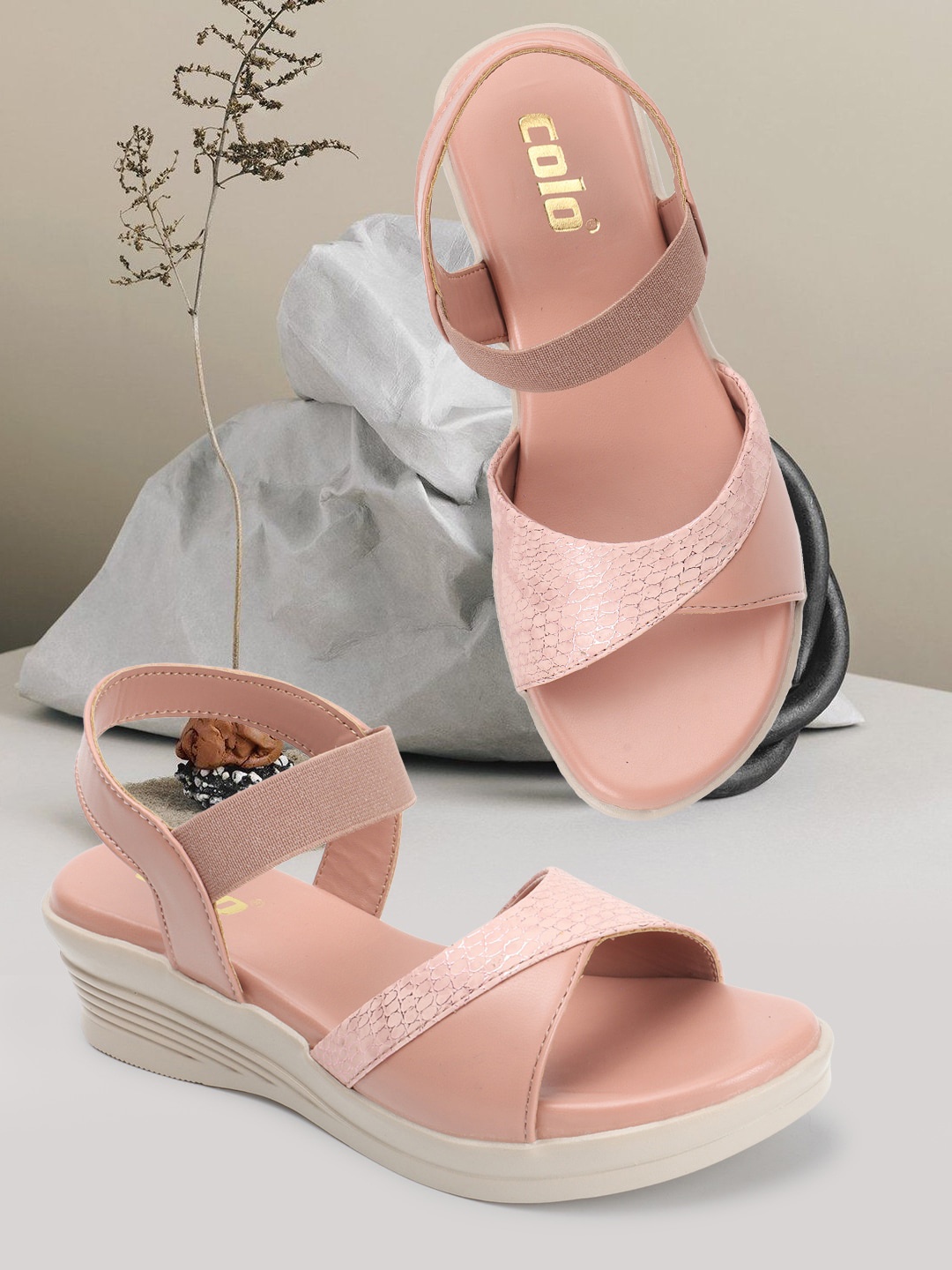 

Colo Textured Wedge Heels, Peach