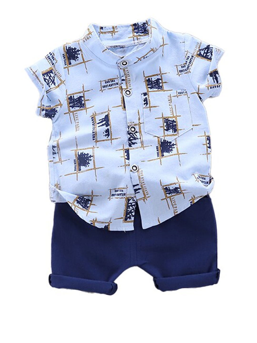 

StyleCast Boys Printed Shirt With Shorts Clothing Set, Blue