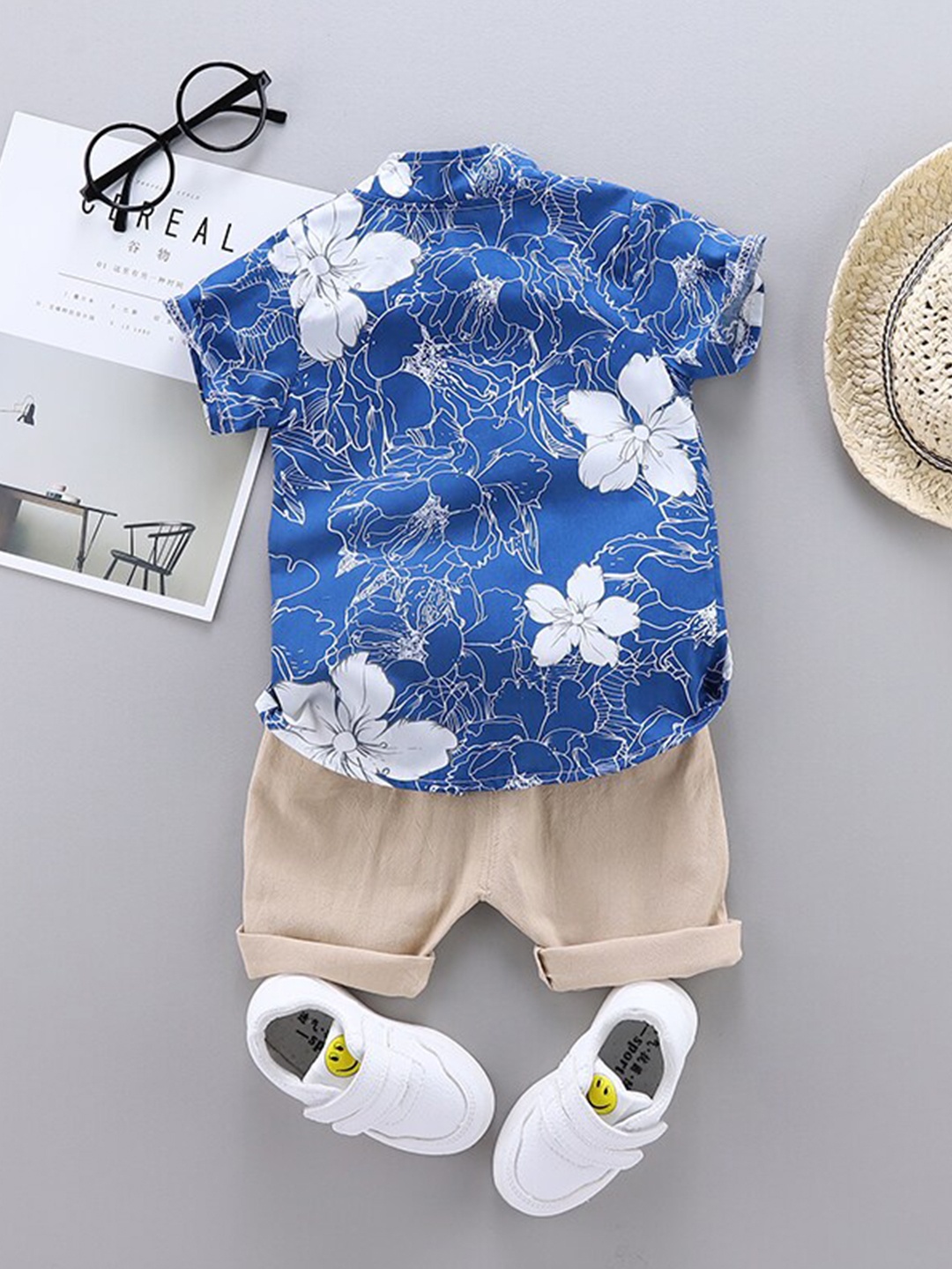 

StyleCast Boys Navy Blue Floral Printed Shirt with Shorts