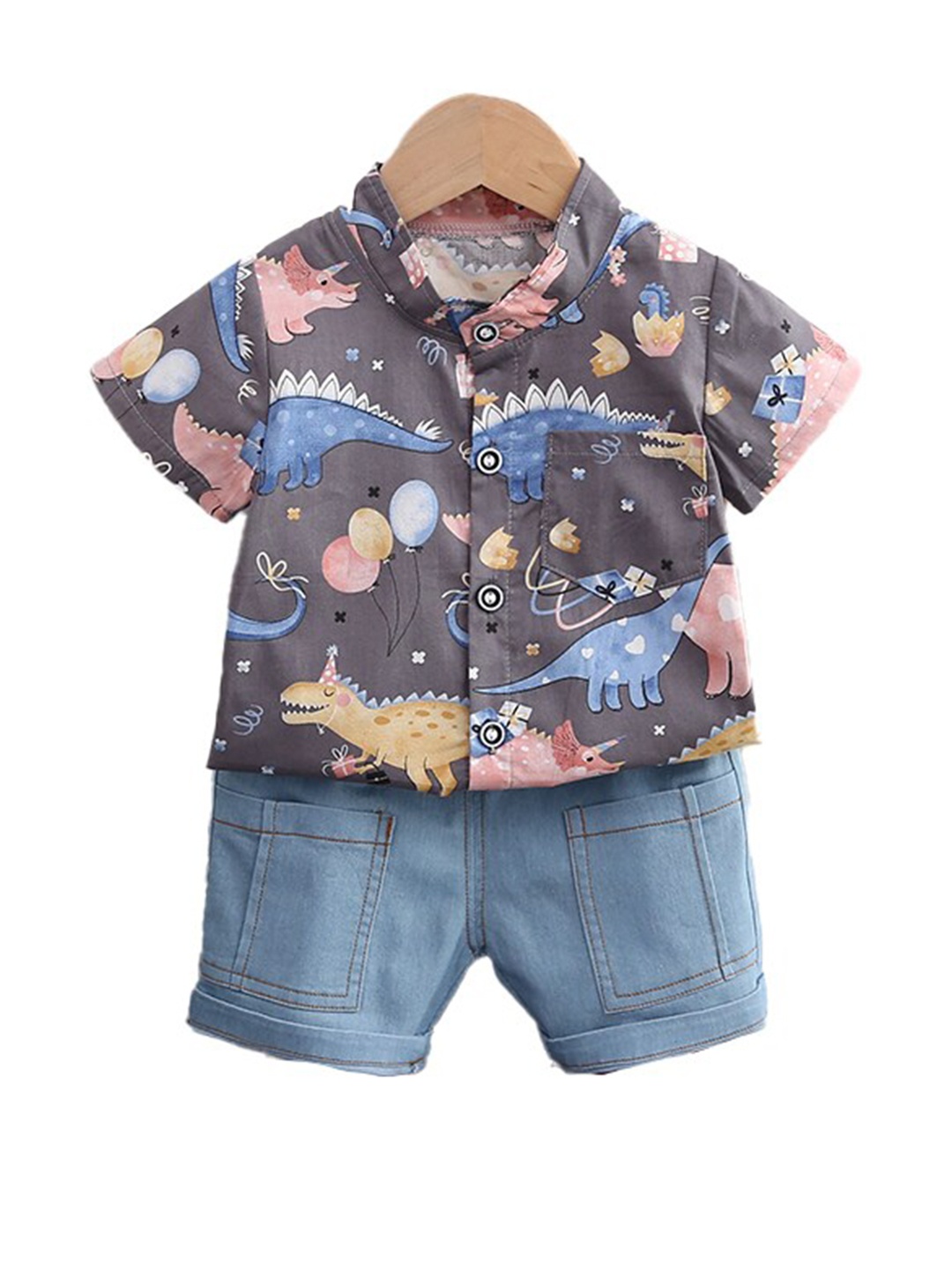 

StyleCast Boys Printed Shirt with Shorts, Grey