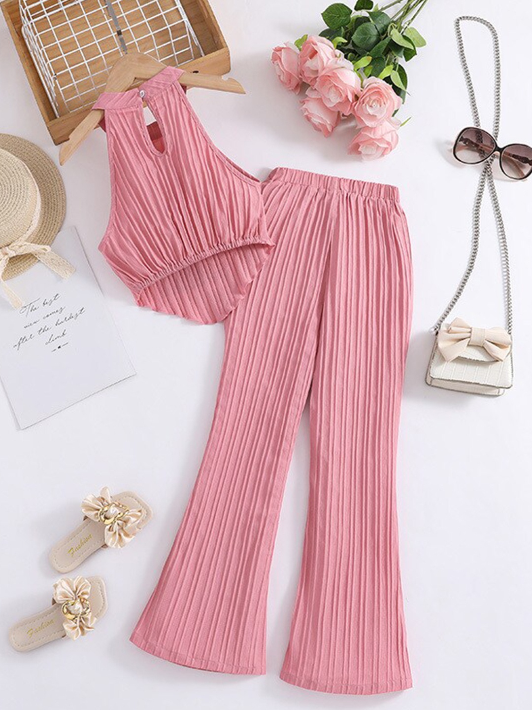 

StyleCast Girls Pink Striped Accordion Pleated Top with Palazzos