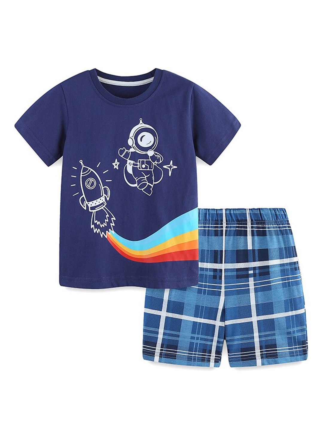 

StyleCast Boys Blue Graphic Printed Pure Cotton Top with Shorts