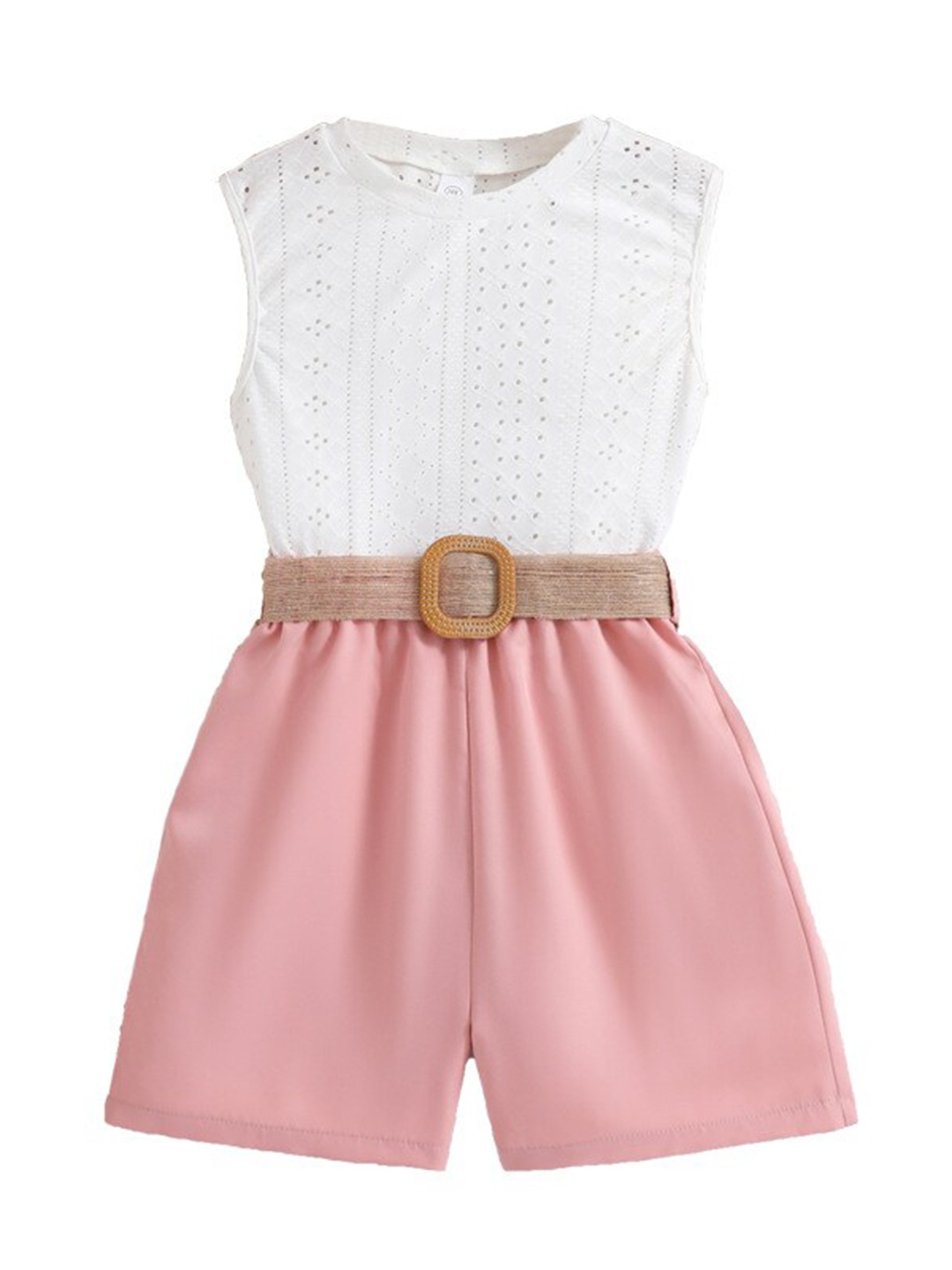

StyleCast Girls White & Pink Self Design Sleeveless Top with Shorts