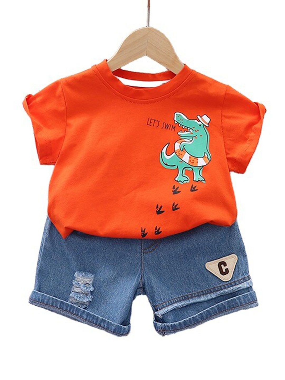 

StyleCast Kids Orange Printed Pure Cotton T-shirt with Shorts
