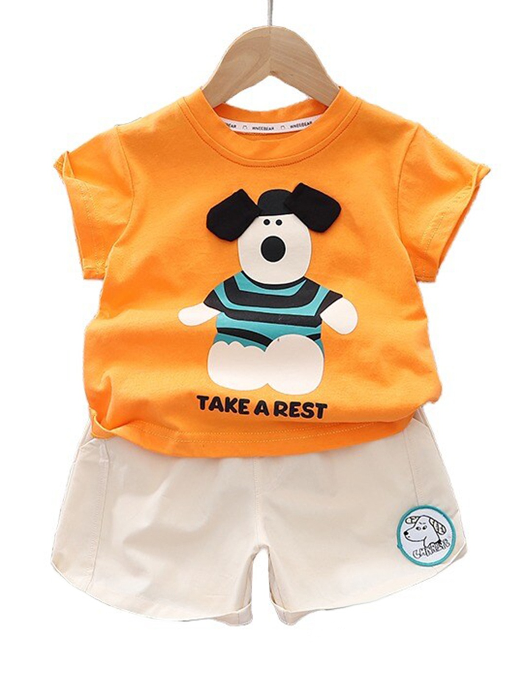 

StyleCast Kids Orange & Beige Printed Pure Cotton T-shirt with Shorts