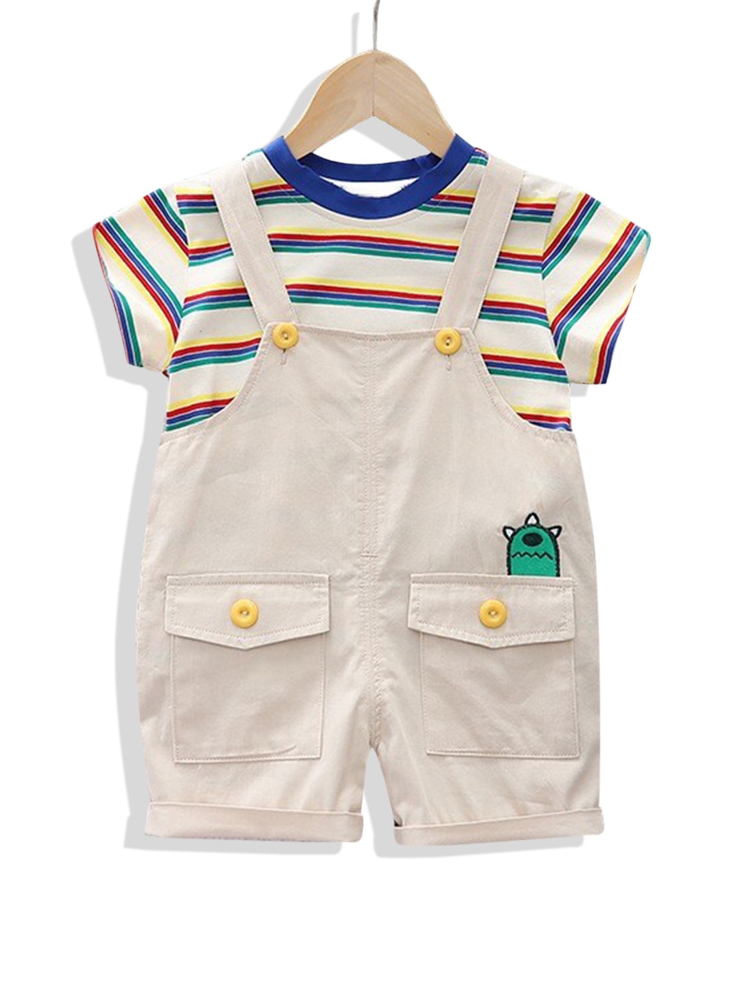 

StyleCast Infants Kids Striped Pure Cotton Dungaree With T-Shirt, Off white