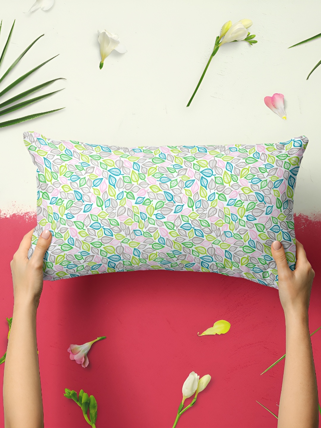 

ArtzFolio White & Green 2 Pieces Self Design Rectangle Pillow Covers