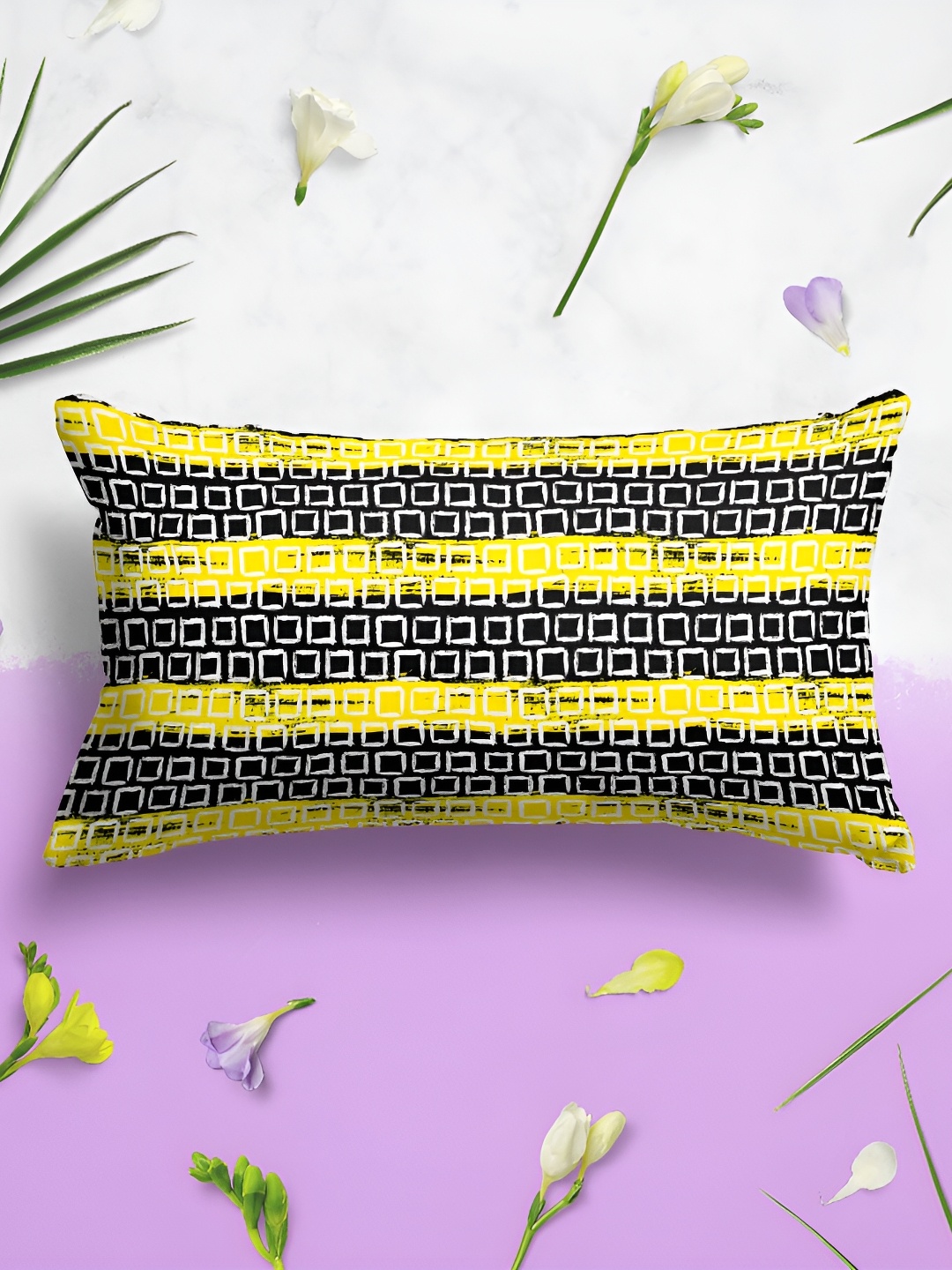 

ArtzFolio Black & Yellow 2 Pieces Geometric Printed Rectangle Pillow Covers