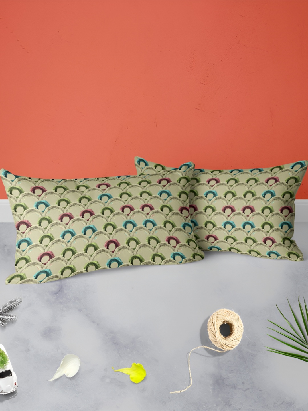 

ArtzFolio Green 2 Pieces Striped Rectangle Pillow Covers