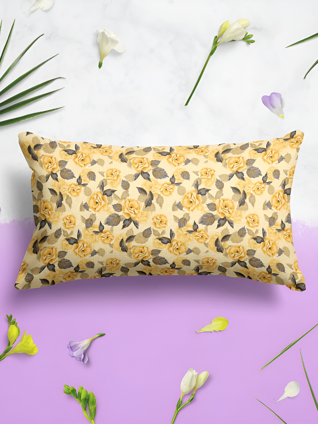 

ArtzFolio Yellow & Grey 2Pcs Floral Rectangle Pillow Covers