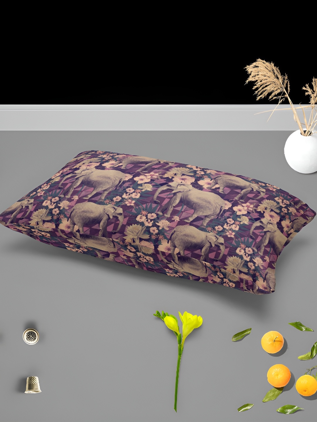 

ArtzFolio Grey & Purple 2 Pieces Floral Printed Rectangular Pillow Covers